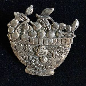 🍒MEINK Sterling Silver Bowl of Cherries Pin